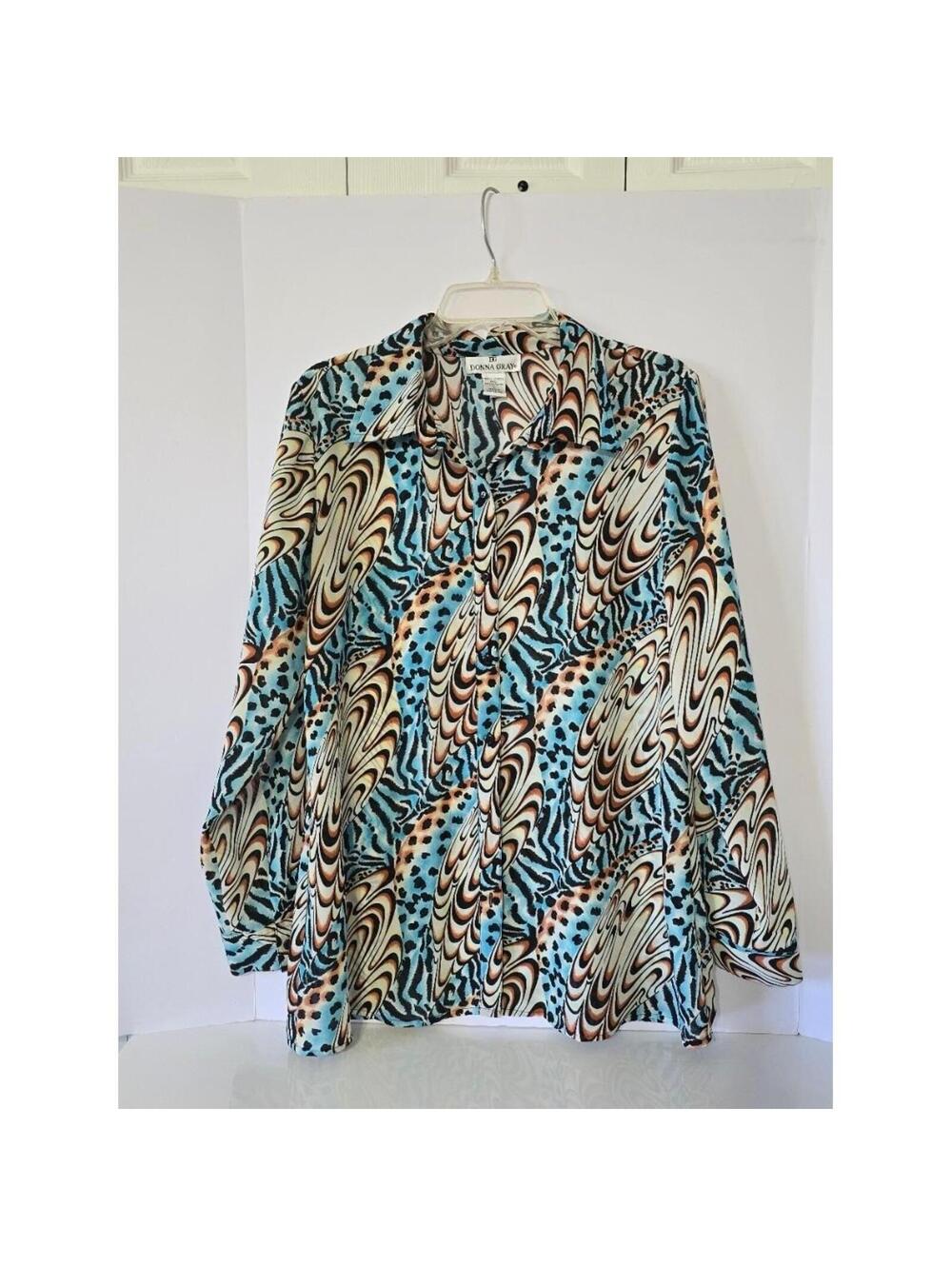 Donna Gray Women's Long Sleeve Button Up Blouse Top Multi Print Size L